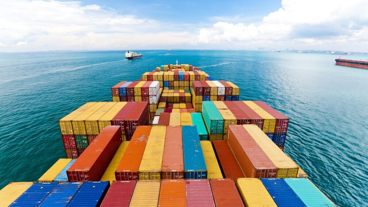 Shipping containers aboard a cargo vessel
