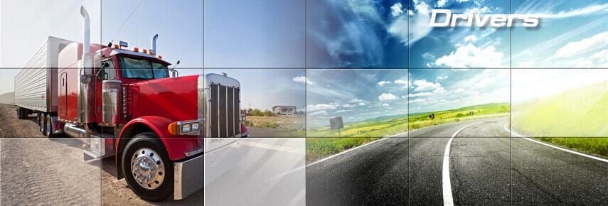 Red freight truck beside the source road graphic